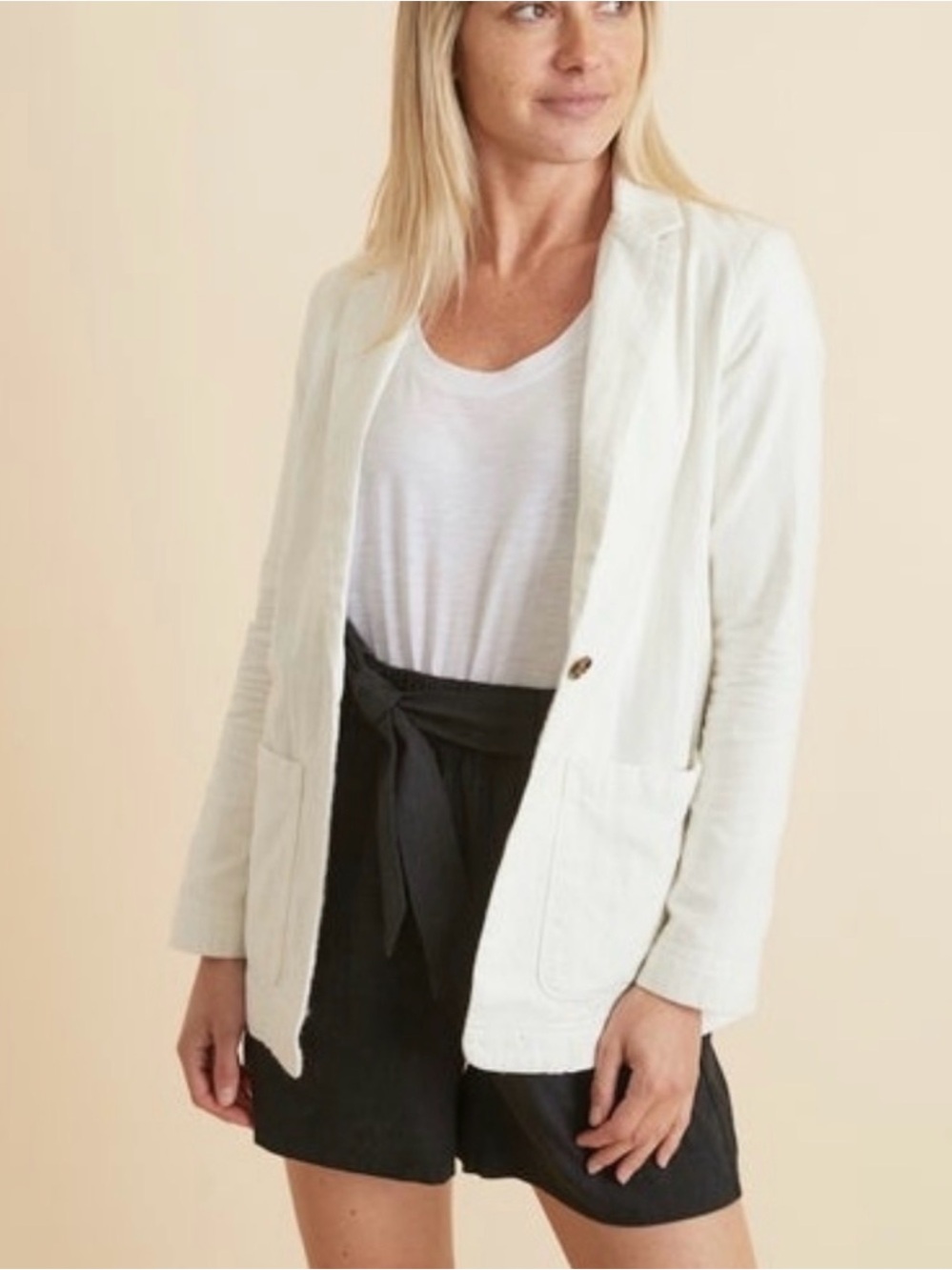 Marine Layer Huntington blazer jacket ivory pinstripe cotton small